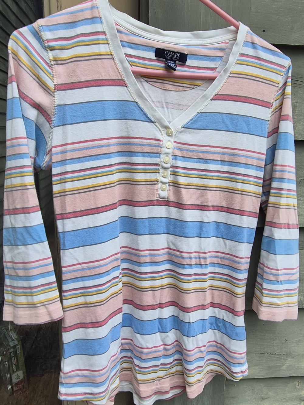 Chaps Pastel Multi-Stripe Henley Top